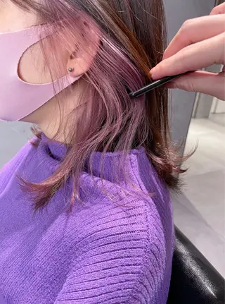 ミディアム 美髪矯正/艶カラー ボブ/栄/鐘ヶ江純也のヘアスタイル