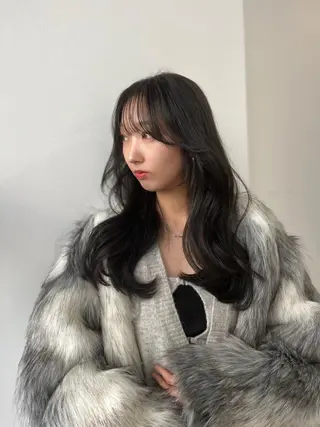 ロング 韓国ヘア レイヤーカットのヘアスタイル