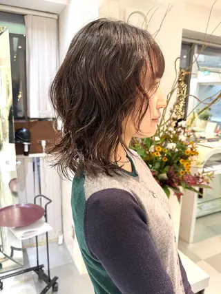 ミディアム パーマ ZENKO表参道店所属・デジタルパーマ 🌀ボブ　萩原　龍のヘアスタイル