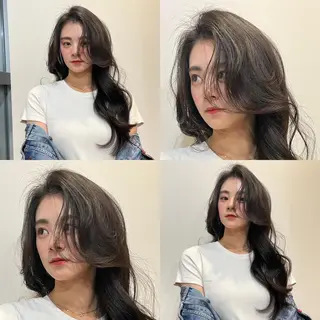 ロング 韓国ヘア レイヤーカットのヘアスタイル