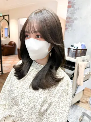 ミディアム カラー 顔周り/くびれヘア 韓国ヘア💕風間るなのヘアスタイル