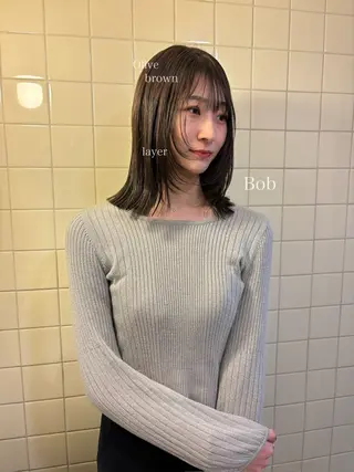 ミディアム カラー 韓国ボブ＆顔まわり レイヤー♡TOMOEのヘアスタイル