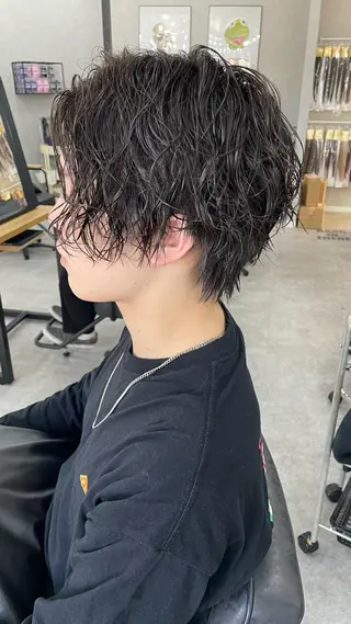 パーマ メンズ EMANONシェアサロン心斎橋店所属・韓国メンズヘア　ミル クティボブ　足立佳代のヘアスタイル