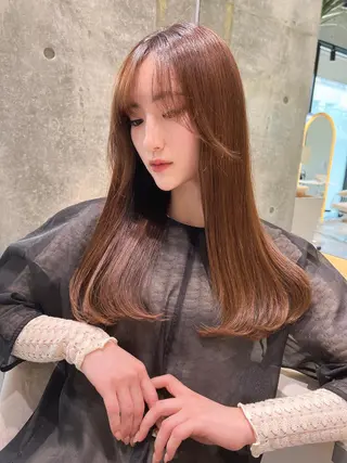 ロング カラー 福岡縮毛矯正✨️ ストレート 向井和輝のヘアスタイル