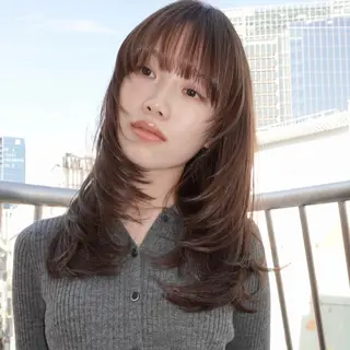 セミロング カラー レイヤーカット ボブ 渋谷のヘアスタイル