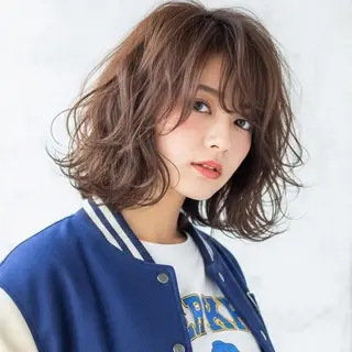 ミディアム パーマ Halo/長居美容室 ショート/ROKIのヘアスタイル