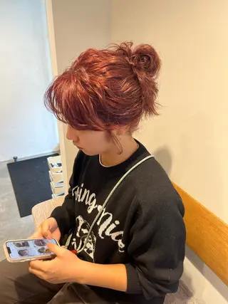 ロング カラー パーマ ボブ/ハイトーン特化 solua上本町のヘアスタイル