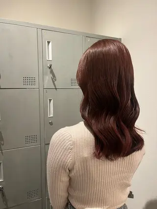 セミロング カラー ヘアセット/ピンク /レッド/あつはのヘアスタイル