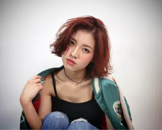 ショート ミディアム カラー パーマ 加藤 あやみのヘアスタイル