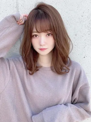 ミディアム カラー パーマ 髪質改善くすみカラー 🍀/石川大輔のヘアスタイル