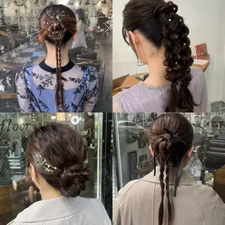 セミロング ヘアアレンジ デザインカラー/ コーンロウのヘアスタイル