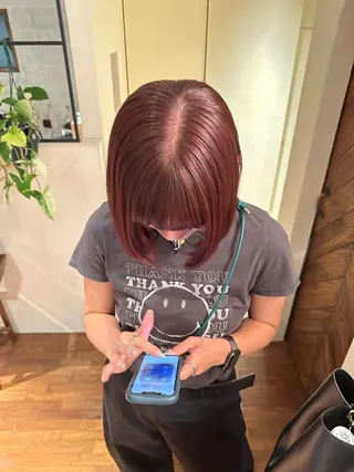 ミディアム カラー ヘアアレンジ 🤎ono/ 切りっぱなしボブ🤎のヘアスタイル