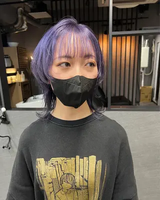 ミディアム ブリーチ/ウルフ ハッシュカット/石山のヘアスタイル