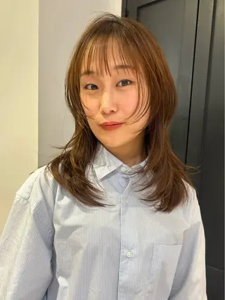 ミディアム カラー パーマ メンズ レイヤー/透明感/ ブリーチなし/わかなのヘアスタイル