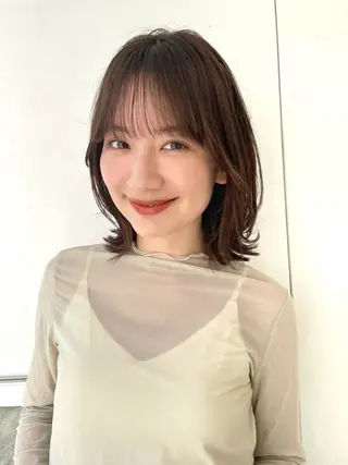 ミディアム パーマ 結べるレイヤーボブ くびれLady表参道のヘアスタイル