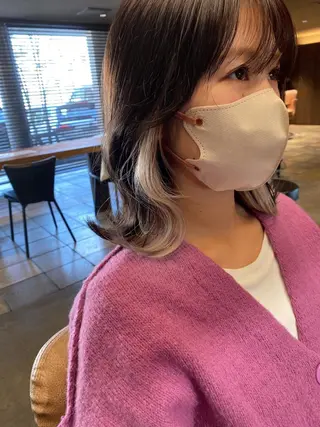 ミディアム カラー レイヤー/顔まわり 縮毛矯正/月城宏清のヘアスタイル