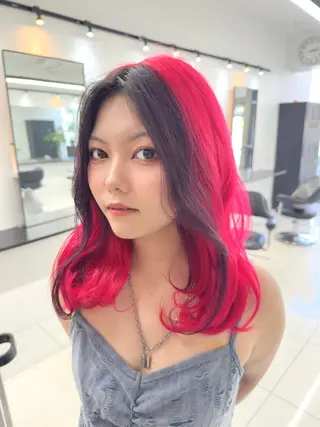 ミディアム カラー ダブルカラーブリーチ 髪質改善　縮毛矯正のヘアスタイル