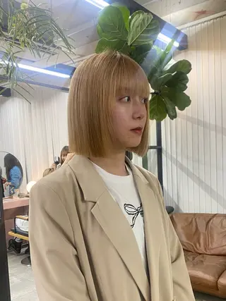 ミディアム 暖色カラー/オリーブ /ミニボブ/白柳美空のヘアスタイル