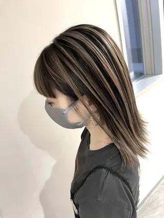 ミディアム カラー ヘアアレンジ 松井那津子 /ハイライトブリーチのヘアスタイル
