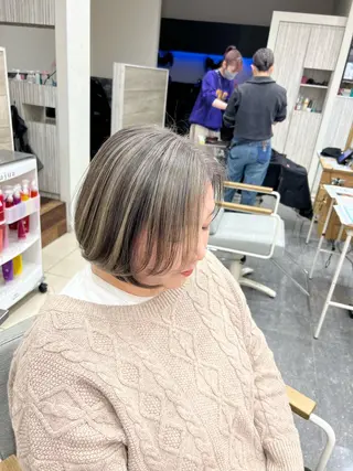 ショート カラー 太白区白髪ぼかし/ ボブカット/千葉達人のヘアスタイル