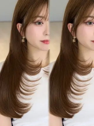 ロング カラー 前髪顔周りレイヤー 韓国 SAYAKAのヘアスタイル