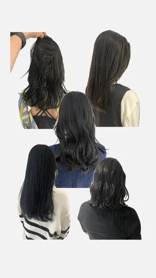 セミロング 暗髪カラー🫐パーマ おくだりんかのヘアスタイル