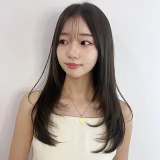 セミロング カラー 透明感×髪質改善🧸 韓国ヘア　武田涼のヘアスタイル