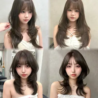 セミロング カラー ヘアアレンジ fumika🎀 韓国ヘア×ベージュのヘアスタイル