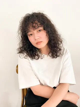 セミロング カラー パーマ ヘアアレンジ メンズ キッズ マツエク・マツパ パーマスタイル🔅 sayacaのヘアスタイル