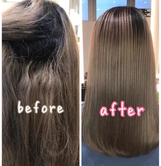 セミロング パーマ 安井　昴 💫ブリーチ縮毛矯正のヘアスタイル