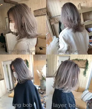 ミディアム 韓国レイヤー外国人風 透明感カラー髪質改善のヘアスタイル
