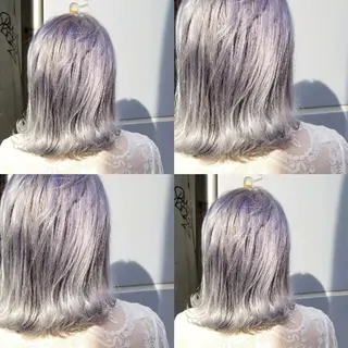 ミディアム ツヤ髪✨縮毛矯正 ハイトーンカラーのヘアスタイル