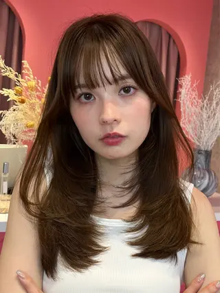 ロング カラー 山崎/ボブ縮毛矯正 レイヤー髪質改善のヘアスタイル