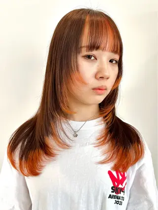 ロング カラー ヘアアレンジ 切りっぱなしボブ/ デザインカラー店長のヘアスタイル