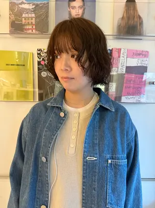 ショート パーマ ホンダリサコ 透明感カラー/ボブのヘアスタイル