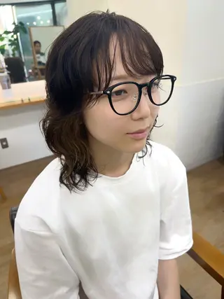 ミディアム パーマ ハイライト/ウルフ/ 💙鶴岡　愛💙のヘアスタイル