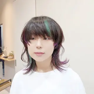 ミディアム カラー kitsuki北参道所属・カガラシュン/ 刈り上げ/ウルフのヘアスタイル