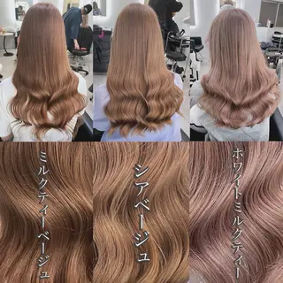 セミロング カラー ミルクティーベージュ /ピンク/大阪/堀江のヘアスタイル