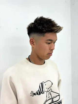 カラー パーマ メンズ スパイキーパーマ 柏NO1 藤本葉のヘアスタイル