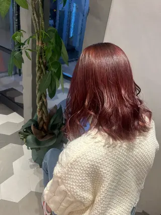 ミディアム カラー ヘアセット/ピンク /レッド/あつはのヘアスタイル
