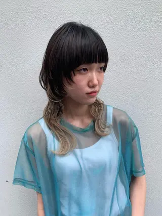 セミロング ブリーチ/ウルフ ハッシュカット/石山のヘアスタイル