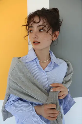 セミロング パーマ ヘアアレンジ ナガミネアリサ/ 学芸大学/海外ヘアのヘアスタイル