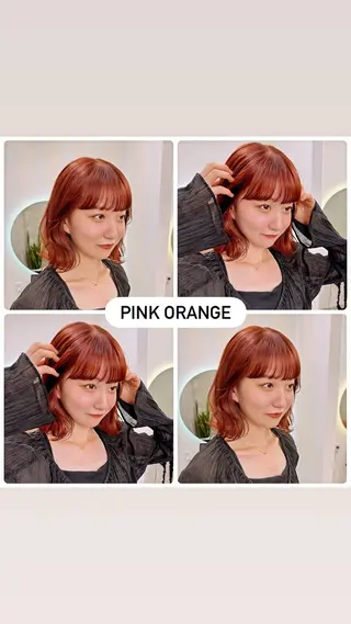 ミディアム カラー 暖色/ダブルカラー/ オレンジ/まどか🍊のヘアスタイル