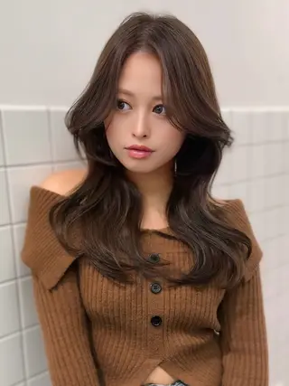 ロング カラー ハイライト、レイヤー カット/西梅田/中西のヘアスタイル