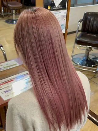 セミロング カラー ルーツ/ デザイン/ ハイトーン/おこのぎのヘアスタイル