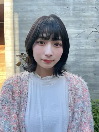 セミロング カラー ヘアアレンジ 顔周りカット× 髪質改善【リョウ】のヘアスタイル