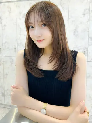 セミロング カラー 新宿/韓国風レイヤー 髪質改善/渋谷直樹のヘアスタイル