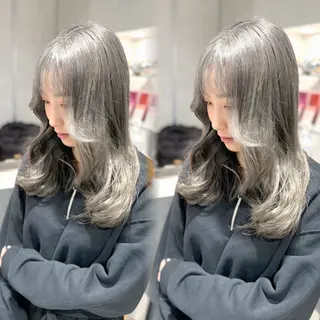 ミディアム カラー ハッシュカット レイヤー池袋のヘアスタイル