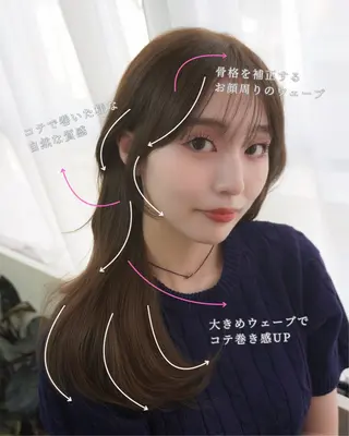 ミディアム カラー パーマ コテ巻き/パーマ/艶 透明感/荻原凜太郎のヘアスタイル