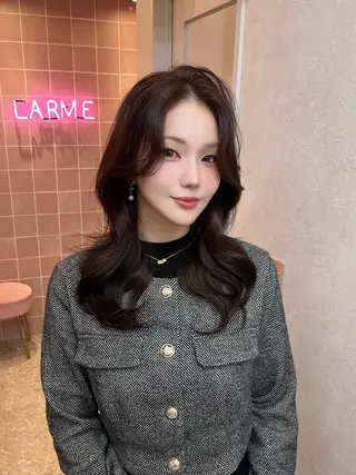 セミロング カラー 韓国ハッシュカット/ 新宿/髪質改善/岡崎のヘアスタイル